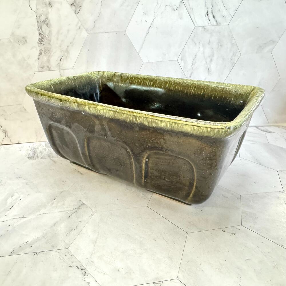 Vintage Hull USA Pottery F469 Green Glazed Rectangular Planter 7.5x4.5x3.5